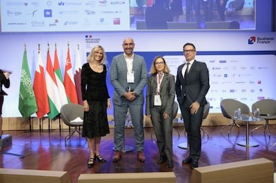 From left, Valerie Hawley, director of Sorbonne Centre for AI, Ramzi Ben Ouaghram, director of research development and engagement at MBZUAI, Caroline Comet-Fraigneau, vice president of France, Benelux & Africa at OVHcloud, and Prof Olivier Oullier, chief executive and cofounder of Inclusive Brains. Photo: Business France