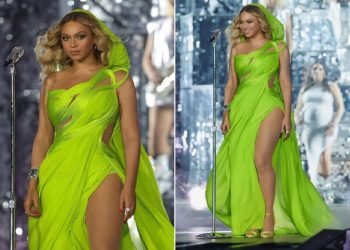 Beyonce Stuns in Neon Green Sari Gown