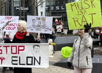 Anti-DOGE protests at Tesla stores target Elon Musk’s bottom line