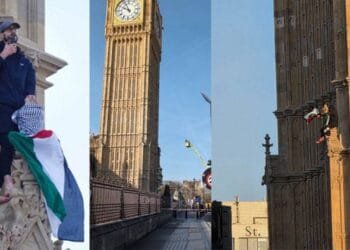 Barefoot protester climbs London's Big Ben with Palestinian flag, arrested