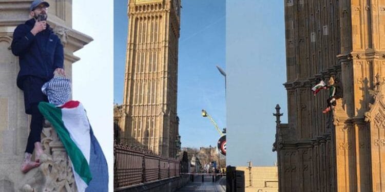 Barefoot protester climbs London's Big Ben with Palestinian flag, arrested