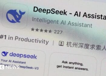 DeepSeek on the app store, showing it is ranked #1 overall.
