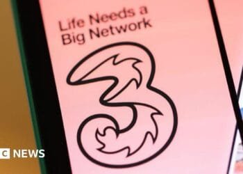 Three logo on a tablet computer