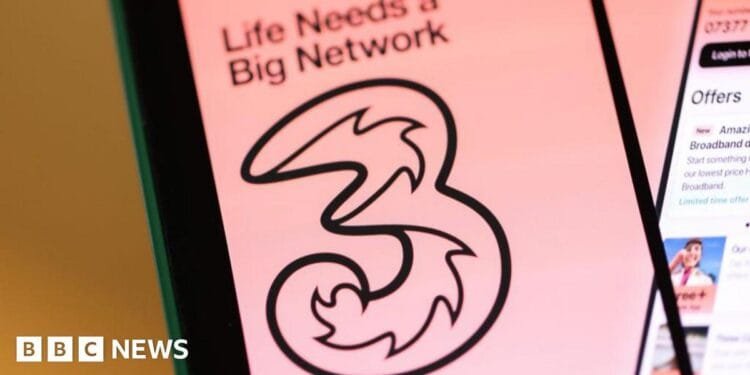 Three logo on a tablet computer