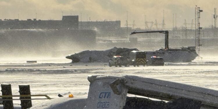 Delta Airlines plane flips on landing in Toronto and a badly hurt child is among 19 injured