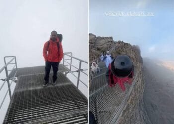 Emirati wingsuit flyer jumps from top of Jebel Jais with international adventurers