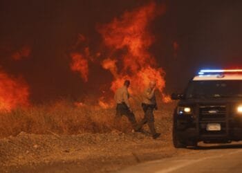 Firefighters battle to maintain the upper hand on a huge fire north of Los Angeles