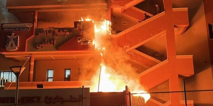 Gaza's largest hospital catches fire after being bombarded