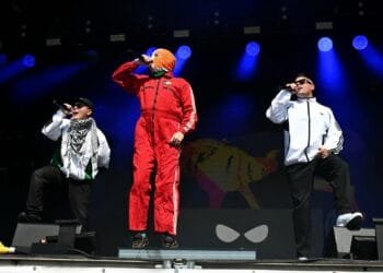 Irish band Kneecap shouts out to Palestine Action Group at Glastonbury