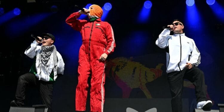 Irish band Kneecap shouts out to Palestine Action Group at Glastonbury