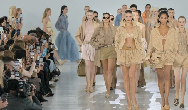 models walk the runway during the ermanno scervino collection show at milan s fashion week womenswear spring summer 2026 photo afp