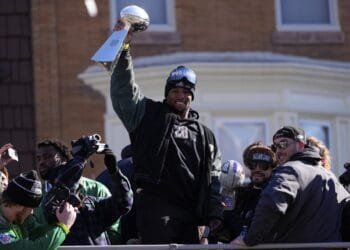Philadelphia turns green on Valentine’s Day to celebrate Super Bowl champions