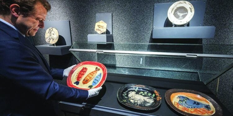 Plates, pastels, and palette of blue 1 Plates, pastels, and palette of blue