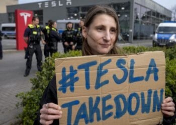Protesters rebelling against Elon Musk’s purge of US government swarm Tesla showrooms