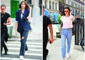 kaia gerber and kendall jenner opt for simple white tees and straight denim pants photos file