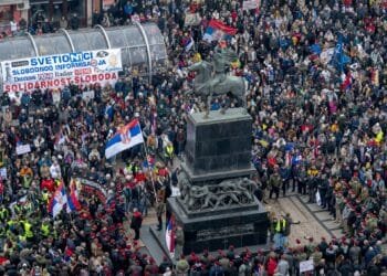 Thousands protest in Serbia to honour railway station disaster victims