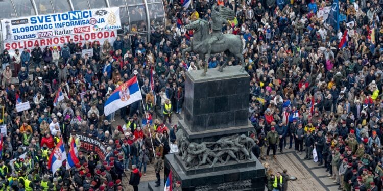 Thousands protest in Serbia to honour railway station disaster victims