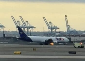 VIDEO: FedEx cargo plane makes emergency landing after bird strike and engine fire