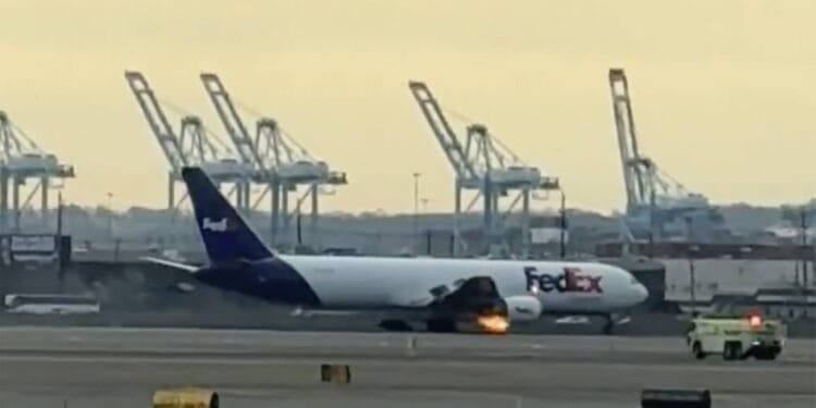 VIDEO: FedEx cargo plane makes emergency landing after bird strike and engine fire