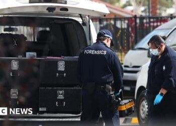 Forensic Police are seen at Christ The Good Shepherd Church in the suburb of Wakeley on April 16, 2024 in Sydney, Australia.