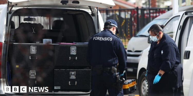Forensic Police are seen at Christ The Good Shepherd Church in the suburb of Wakeley on April 16, 2024 in Sydney, Australia.