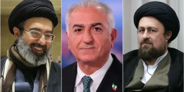 Left to Right: Mojtaba Khamenei, Reza Pahlavi and Hassan Khomeini